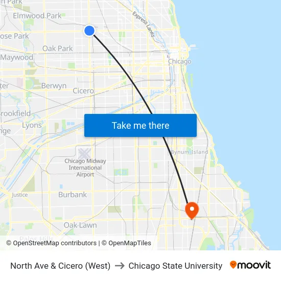 North Ave & Cicero (West) to Chicago State University map