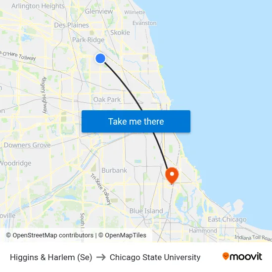 Higgins & Harlem (Se) to Chicago State University map