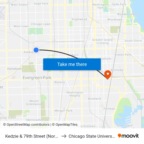 Kedzie & 79th Street (North) to Chicago State University map