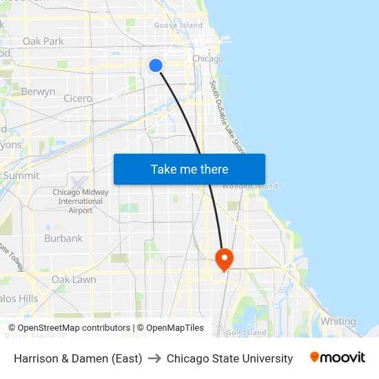 Harrison & Damen (East) to Chicago State University map