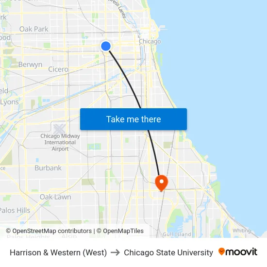 Harrison & Western (West) to Chicago State University map