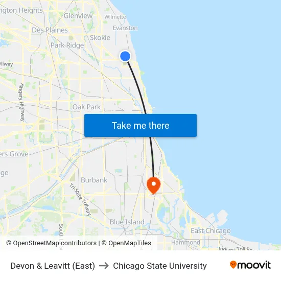 Devon & Leavitt (East) to Chicago State University map