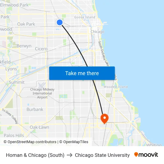 Homan & Chicago (South) to Chicago State University map