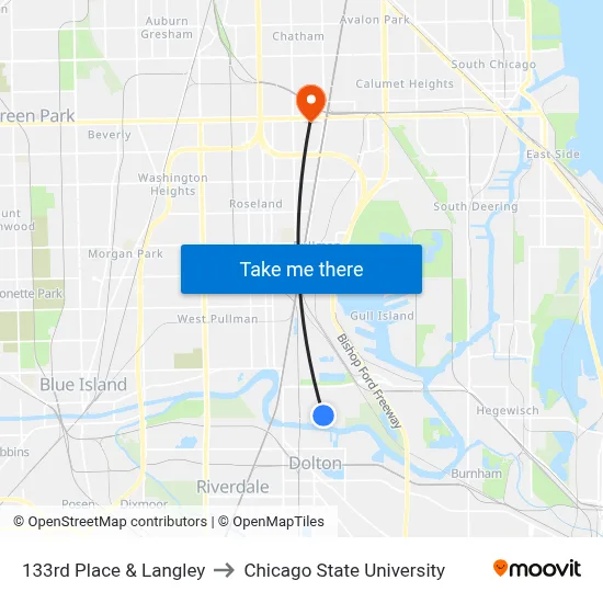 133rd Place & Langley to Chicago State University map
