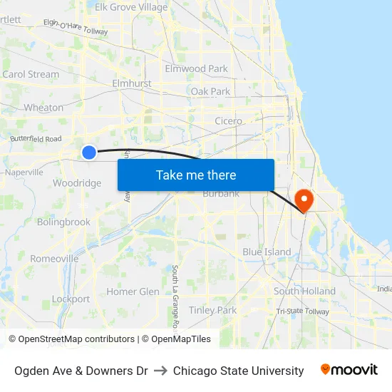 Ogden Ave & Downers Dr to Chicago State University map