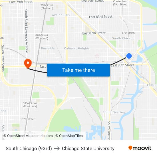 South Chicago (93rd) to Chicago State University map