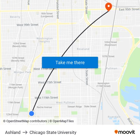 Ashland to Chicago State University map