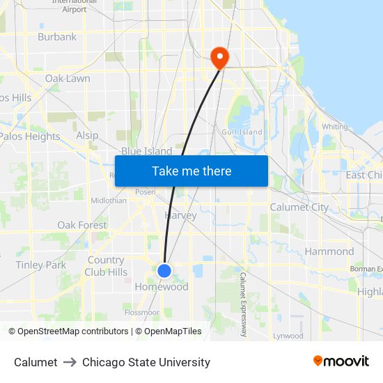 Calumet to Chicago State University map