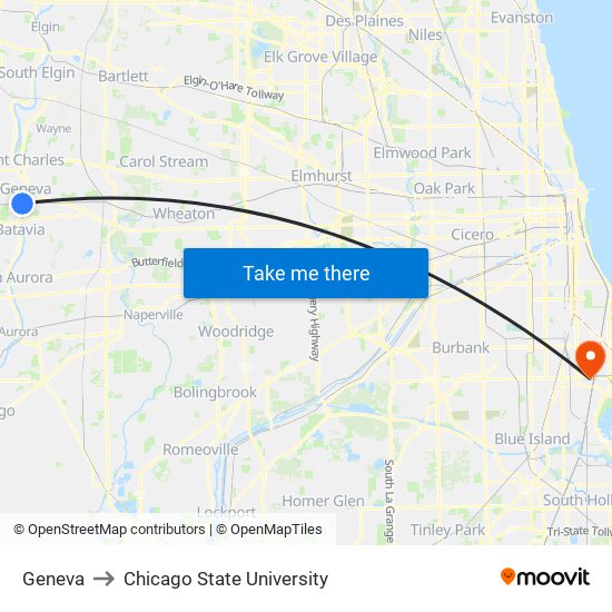Geneva to Chicago State University map