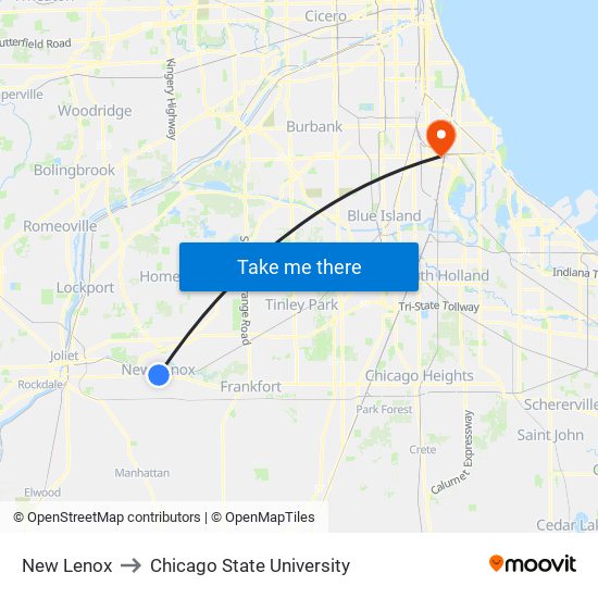 New Lenox to Chicago State University map