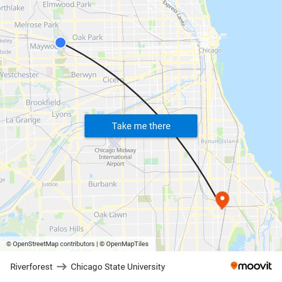 Riverforest to Chicago State University map