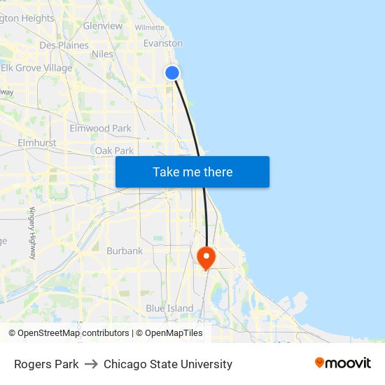 Rogers Park to Chicago State University map