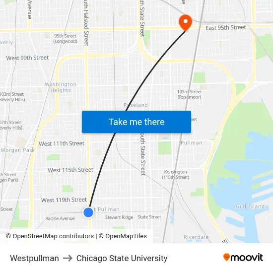 Westpullman to Chicago State University map