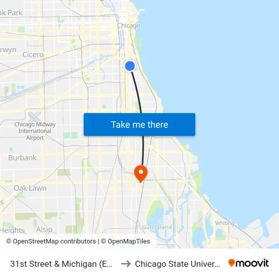 31st Street & Michigan (East) to Chicago State University map
