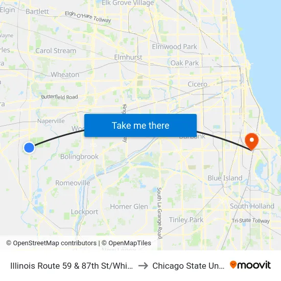 Illinois Route 59 & 87th St/White Eagle Dr to Chicago State University map