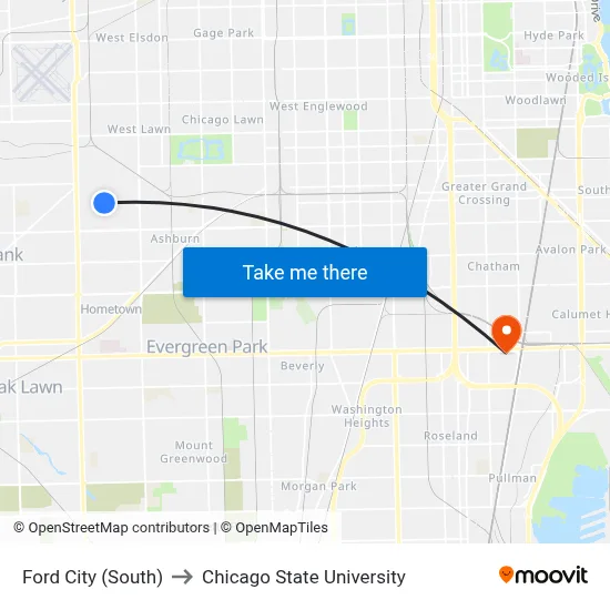 Ford City (South) to Chicago State University map