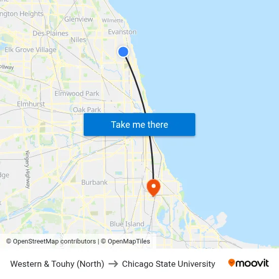 Western & Touhy (North) to Chicago State University map