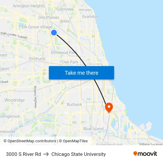 3000 S River Rd to Chicago State University map