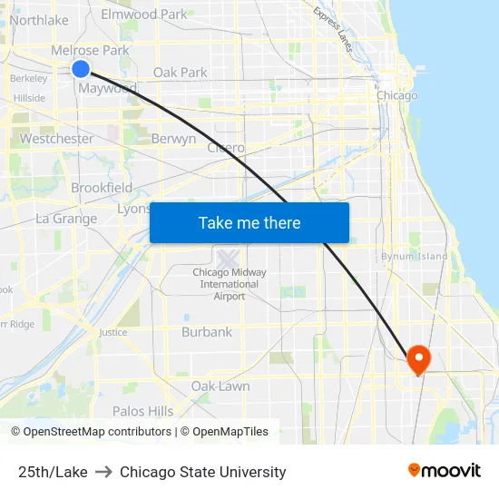 25th/Lake to Chicago State University map