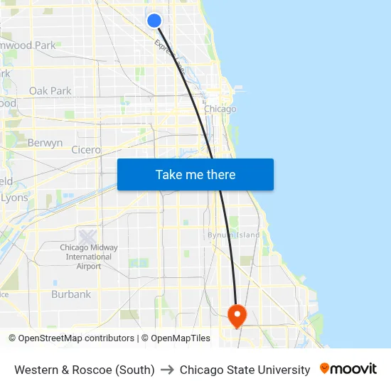 Western & Roscoe (South) to Chicago State University map