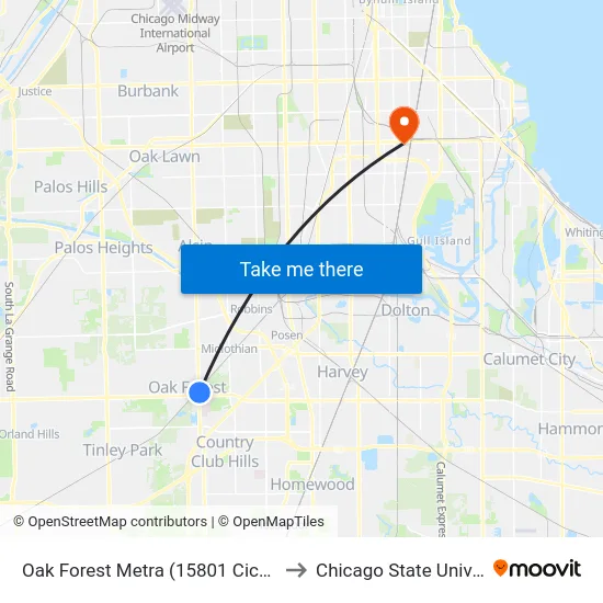 Oak Forest Metra (15801 Cicero Ave) to Chicago State University map
