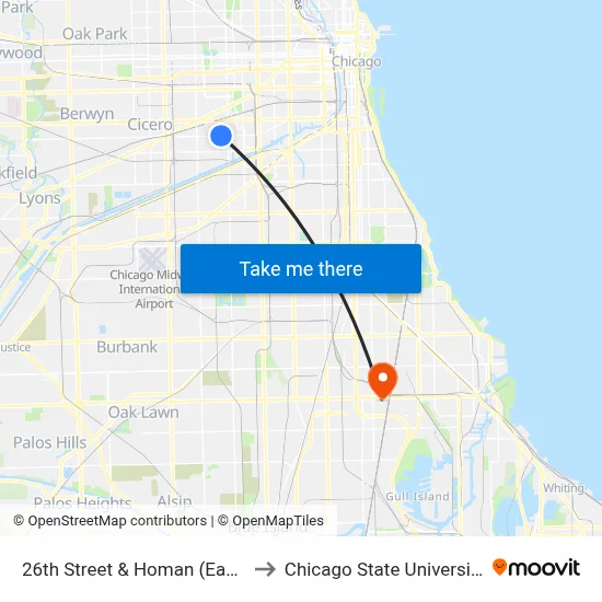 26th Street & Homan (East) to Chicago State University map