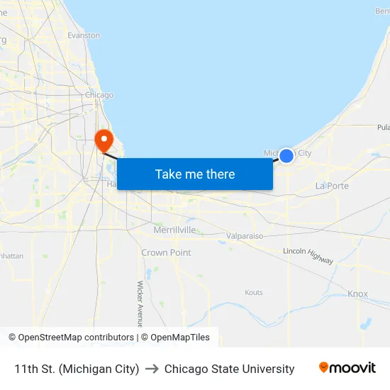 11th St. (Michigan City) to Chicago State University map