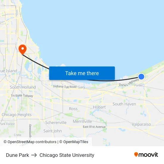 Dune Park to Chicago State University map