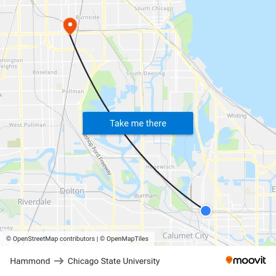 Hammond to Chicago State University map