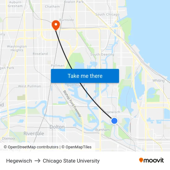 Hegewisch to Chicago State University map