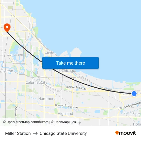 Miller Station to Chicago State University map