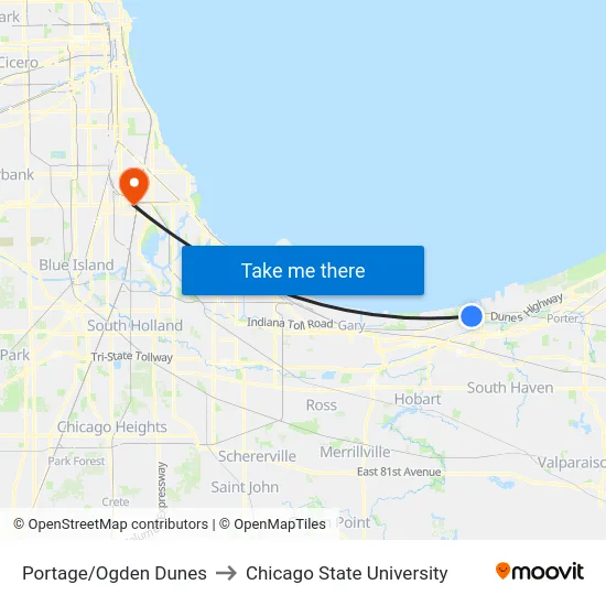 Portage/Ogden Dunes to Chicago State University map