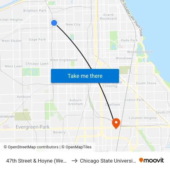 47th Street & Hoyne (West) to Chicago State University map