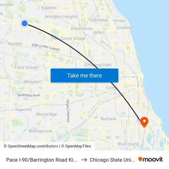 Pace I-90/Barrington Road Kiss-N-Ride to Chicago State University map