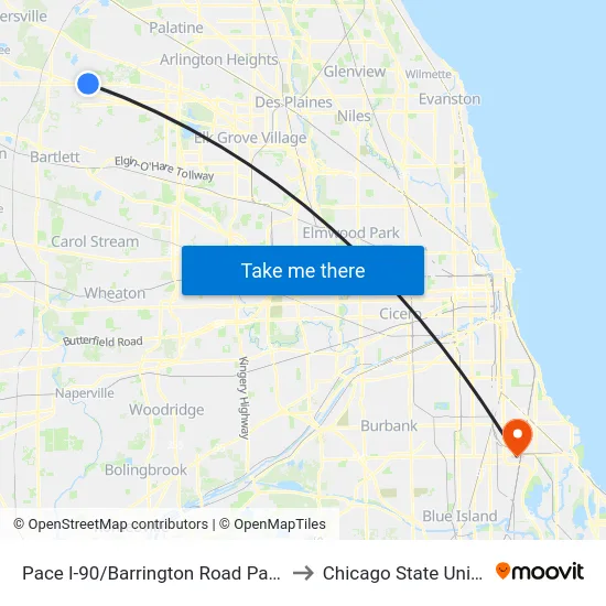 Pace I-90/Barrington Road Park-N-Ride to Chicago State University map