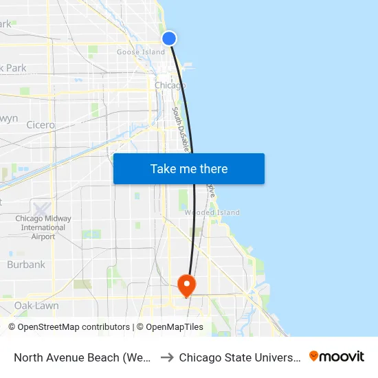 North Avenue Beach (West) to Chicago State University map