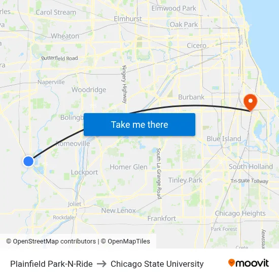 Plainfield Park-N-Ride to Chicago State University map