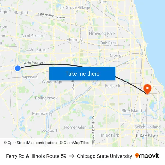 Ferry Rd & Illinois Route 59 to Chicago State University map