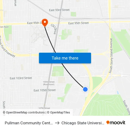 Pullman Community Center to Chicago State University map