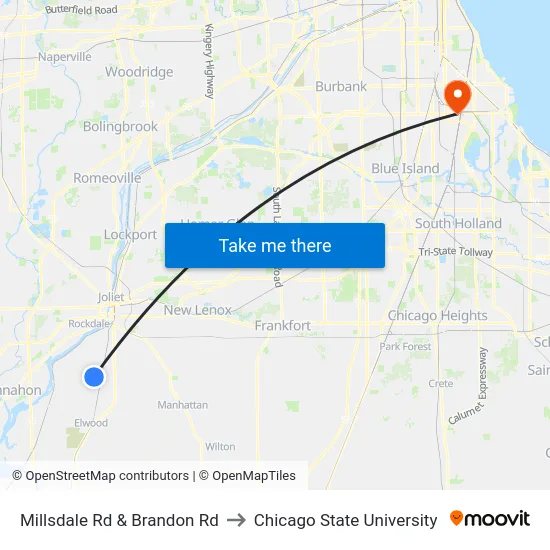 Millsdale Rd & Brandon Rd to Chicago State University map