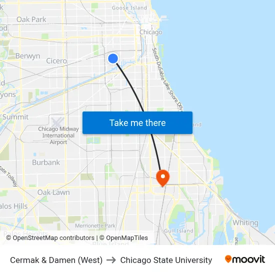 Cermak & Damen (West) to Chicago State University map
