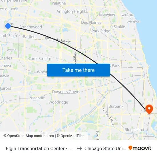 Elgin Transportation Center - Bus Stop D to Chicago State University map