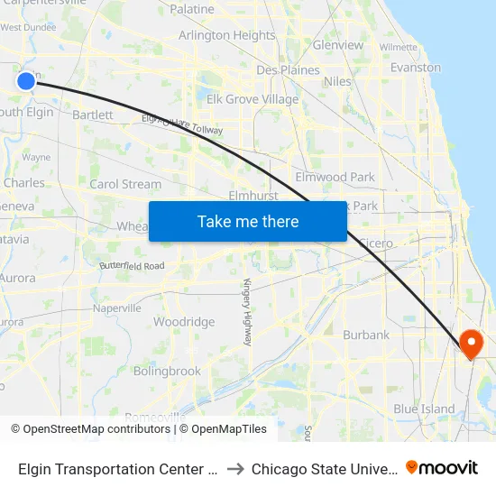Elgin Transportation Center Bay 1 to Chicago State University map