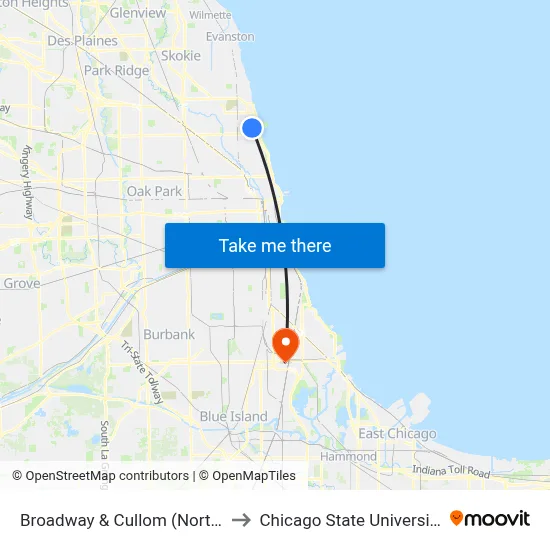 Broadway & Cullom (North) to Chicago State University map