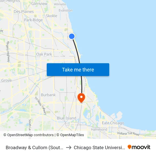 Broadway & Cullom (South) to Chicago State University map
