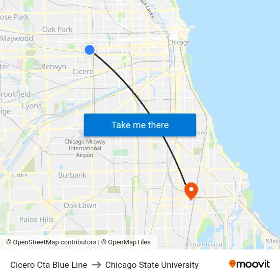 Cicero Cta Blue Line to Chicago State University map
