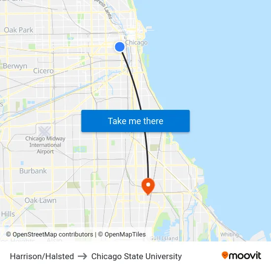 Harrison/Halsted to Chicago State University map