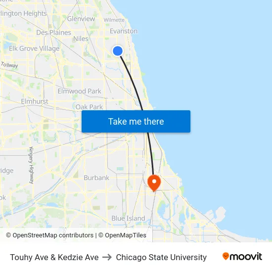 Touhy Ave & Kedzie Ave to Chicago State University map