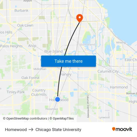 Homewood to Chicago State University map