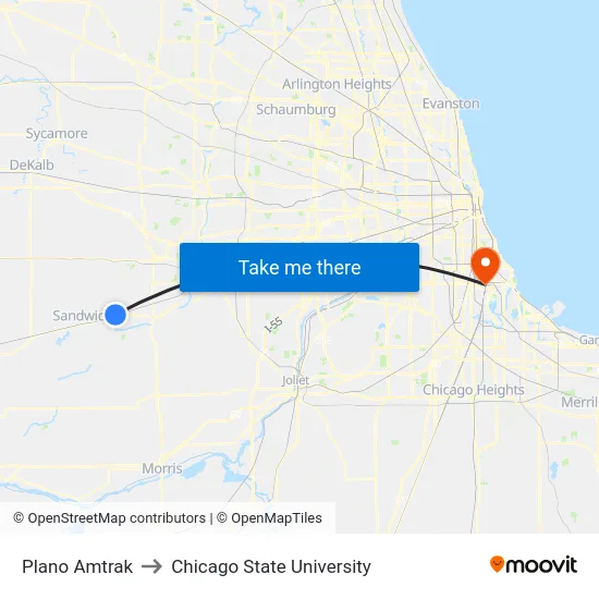 Plano Amtrak to Chicago State University map